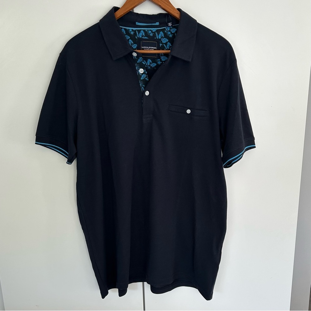 Lloyd and Jefferson Men’s Navy Polo with Teal Accents